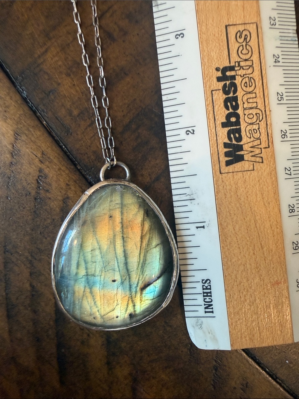 Labradorite Teardrop Pendant Necklace - Silver - Picture 9 of 11